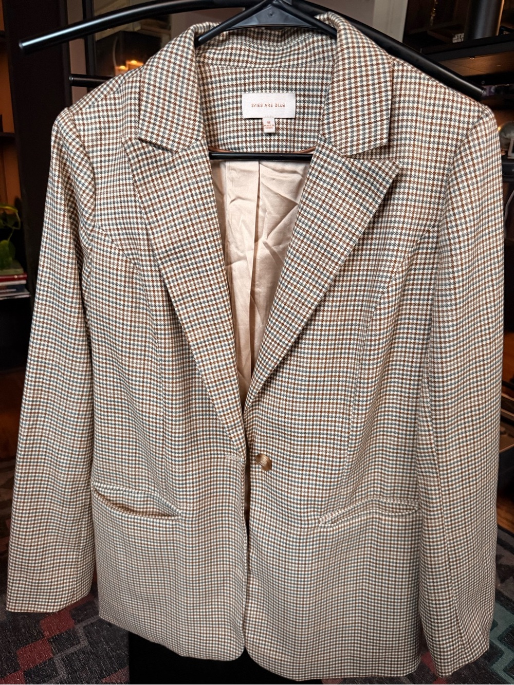 Skies Are Blue Beige & Brown Houndstooth Blazer